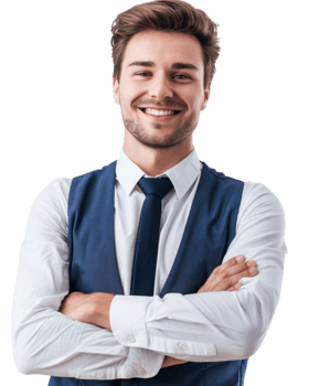 Young man smiling with arms crossed isolated on transparent background png