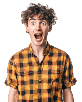Excited Young Man in Plaid Shirt Isolated on Transparent Background png