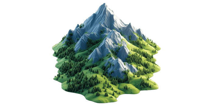 Green forested mountain isolated on transparent background. png