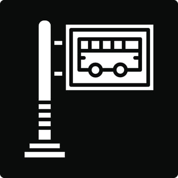 Bus stop sign icon in simple style on black background vector