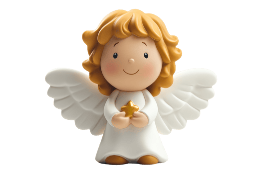Whimsical angel figurine home decor collectible art playful bright colors cheerful concept png