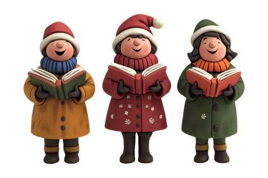 Festive holiday carolers winter wonderland figurine art cozy setting cheerful atmosphere png