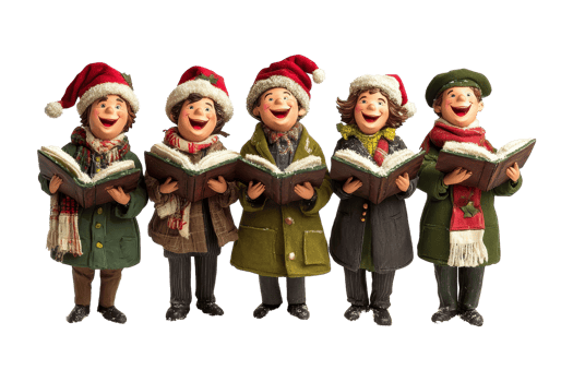 Festive carolers singing joyfully holiday event indoor setting cheerful atmosphere close-up view png