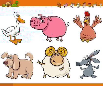 cartoon farm animals comic characters set vector