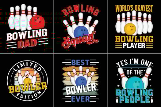 Bowling Typography Design Bundle Print Template vector
