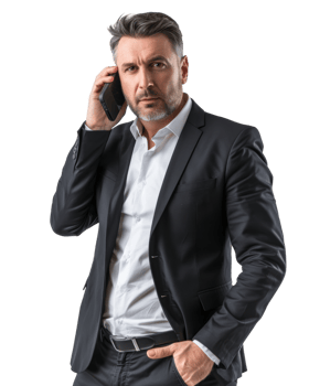 Professional man with a beard talking on the phone isolated on a transparent background png