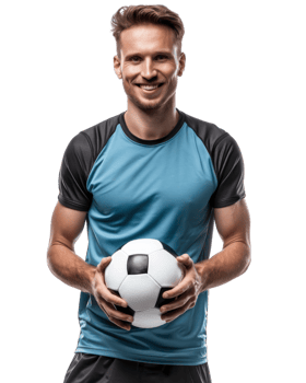 Happy Young Man Holding Soccer Ball isolated on transparent background png