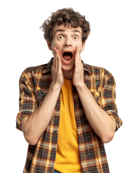 Man with Surprised Expression Holding Hands to Face Isolated on Transparent Background png