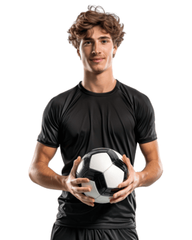 Young Man Holding a Soccer Ball isolated on transparent background png