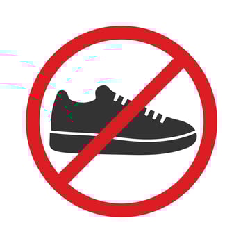 No shoes icon symbol. Shoes not allowed, remove footwear sign logo. Prohibition, prohibited, forbid. no shoes illustration. Isolated on white background. vector