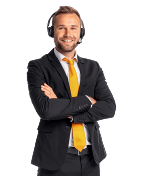 Handsome customer service representative with headset isolated on a transparent background png