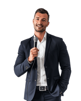 Confident Businessman Speaking with a Microphone isolated on transparent background png