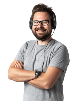 Customer service representative with glasses and a headset isolated on a transparent background png