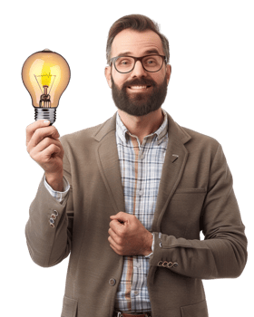 Businessman Holding a Lightbulb Isolated on Transparent Background png