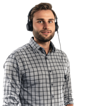 Customer service representative in a plaid shirt with headset isolated on a transparent background png