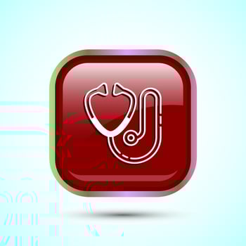 Stethoscope icon design illustration. Doctor stethoscope medical device icon, Red Color Square Button Design vector