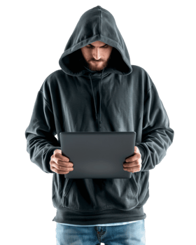 Man in Hoodie Holding Laptop Isolated on Transparent Background png