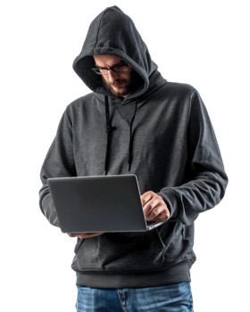 Man in Hoodie with Laptop Isolated on Transparent Background png