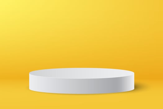 product display white podium stand pedestal on yellow background vector