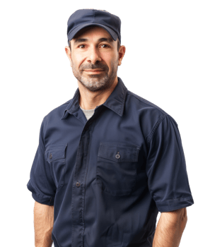Male Worker in Dark Blue Shirt Isolated on Transparent Background png