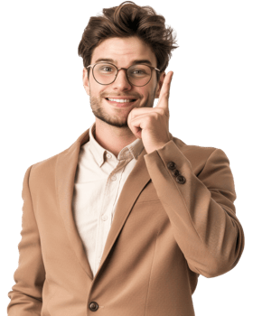 Young male businessman with finger pointing up isolated on transparent background png