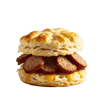 A sausage biscuit sandwich with cheese and sausage png