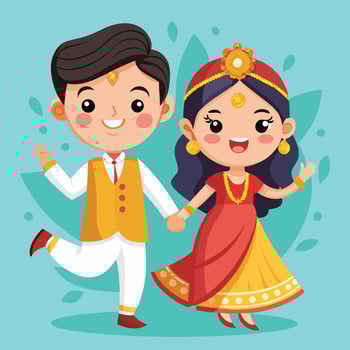 Indian couple in traditional clothes holding hands vector