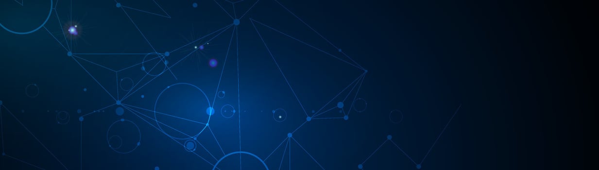 Molecule and lines with dots, technology on blue background. Abstract internet network connection design for web site. Digital data, communication, science and futuristic concept vector