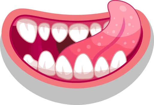 Playful cartoon mouth with teeth, tongue, and lips, licking lips with a silly smile. Perfect for humor, stickers, emojis, and party themes vector