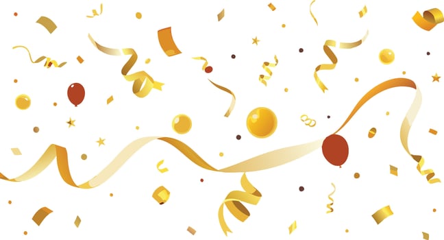 Golden confetti and streamers on a white background vector
