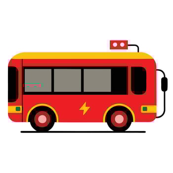 A red and yellow bus with a yellow light on top vector