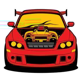 A cartoon car with a hood open and a hood vector
