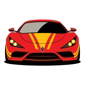 A red sports car with yellow stripes on it vector