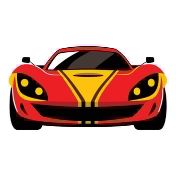 A red sports car with yellow stripes on the hood vector
