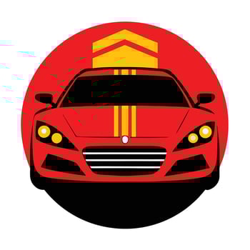 A red sports car with yellow stripes on it vector
