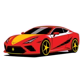 A red sports car with yellow accents on the hood vector