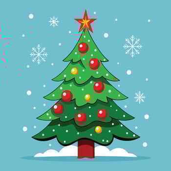 Playful Cartoon-Style Christmas Tree with Bright Decorations vector