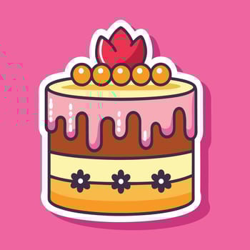 Festive Cake with Pink Drizzle and Decorative Toppings vector