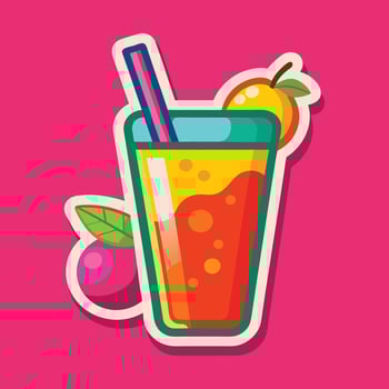 Refreshing Fruit Juice in a Vibrant Glass with Straw Surrounded by Colorful Fruits Including Orange and Plum Offering a Cheerful Summer Vibe and Taste vector
