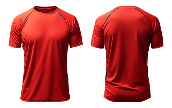 sports jersey t-shirt template, plain red with front and back view, made with AI png