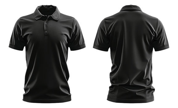 plain black polo shirt template with front and back view, made with AI png