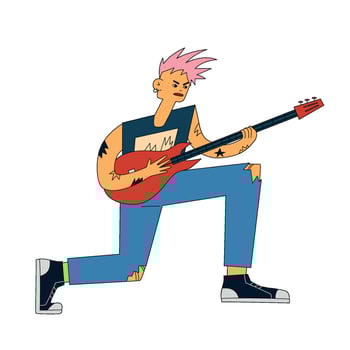 A young man plays the guitar. Rock metal music. A musician with a guitar. vector