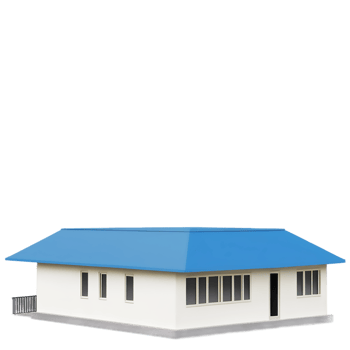 a house with a blue roof on a transparent background png