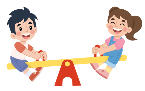 Illustration of little boy and girl playing on a seesaw png