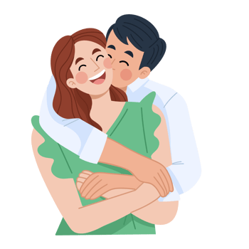 Illustration of cute happy couple hugging. png