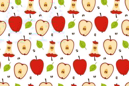 Colorful apple patterns featuring sliced and whole apples on a light background vector