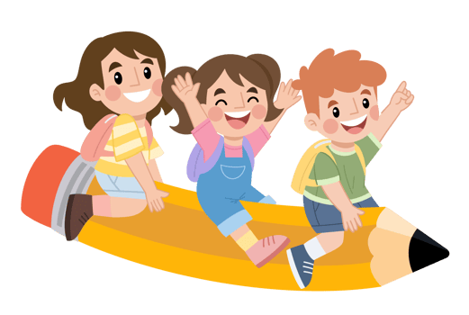 Illustration of a child riding a big pencil png