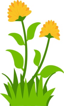 Charming floral yellow blossoms, green leaves, and grass, great for nature-inspired decorative projects. vector
