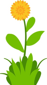 Charming floral illustration featuring yellow blossoms, green leaves, and grass, great for nature-inspired decorative projects. vector