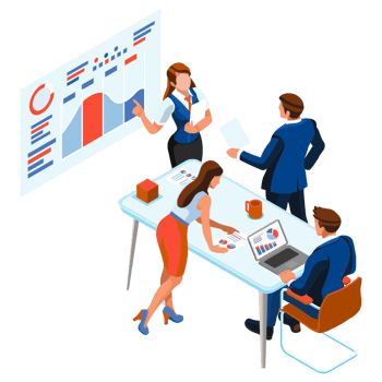 Business people working on a presentation png